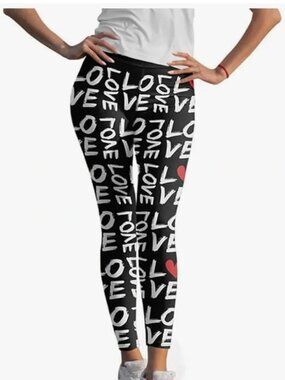 Vastitch Love Printed Leggings - Size M - Black/Red/White - EUC